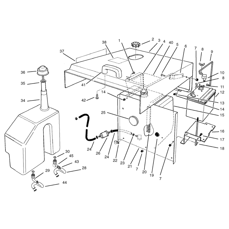 Hood Fuel Tank and Hydraulic Reservoir Assembly