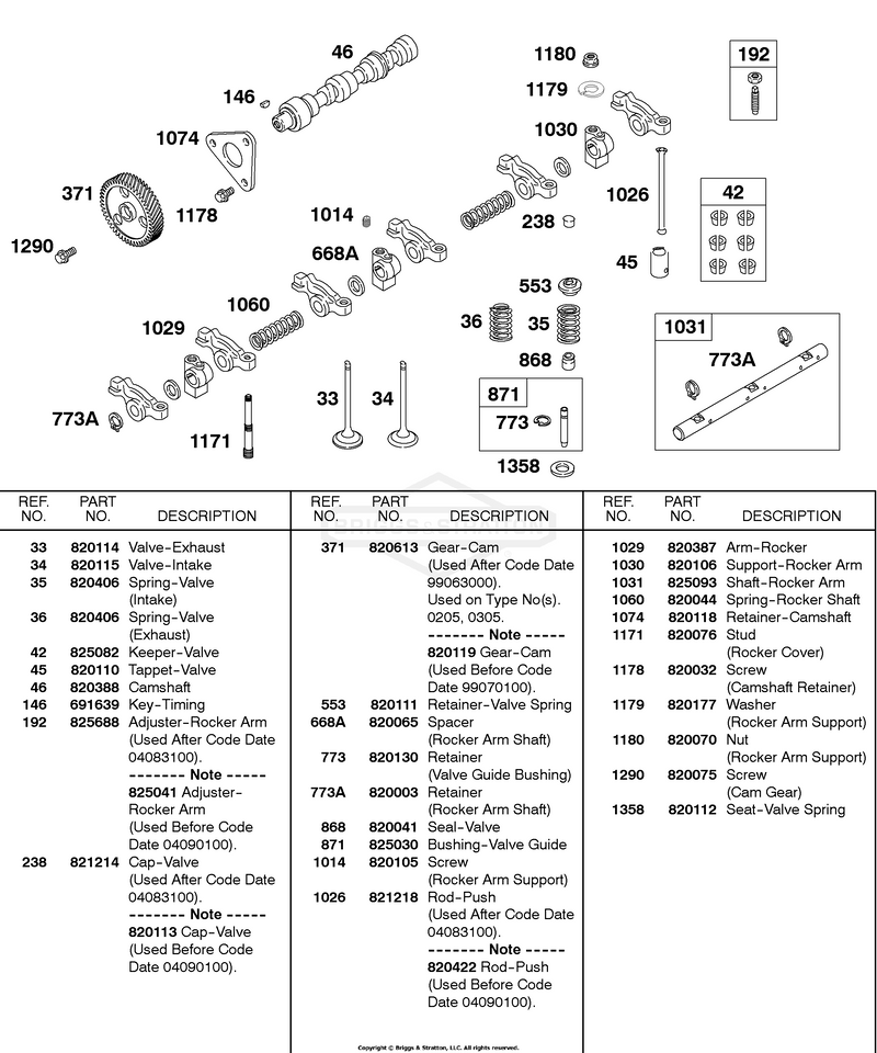 Camshaft, Springs, Valves, Rockers