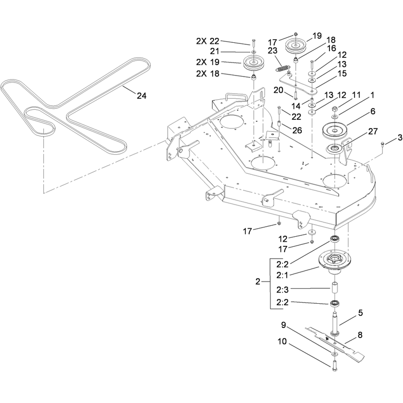 Deck Spindle and Belt Assembly