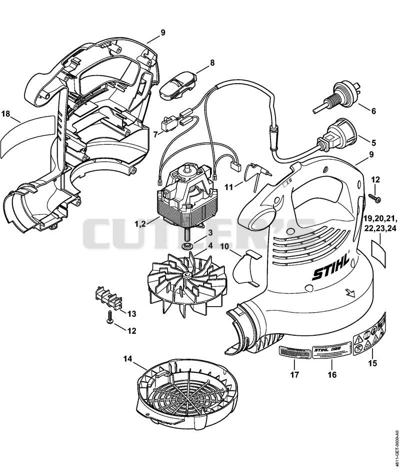 Electric motor, Fan housing, base