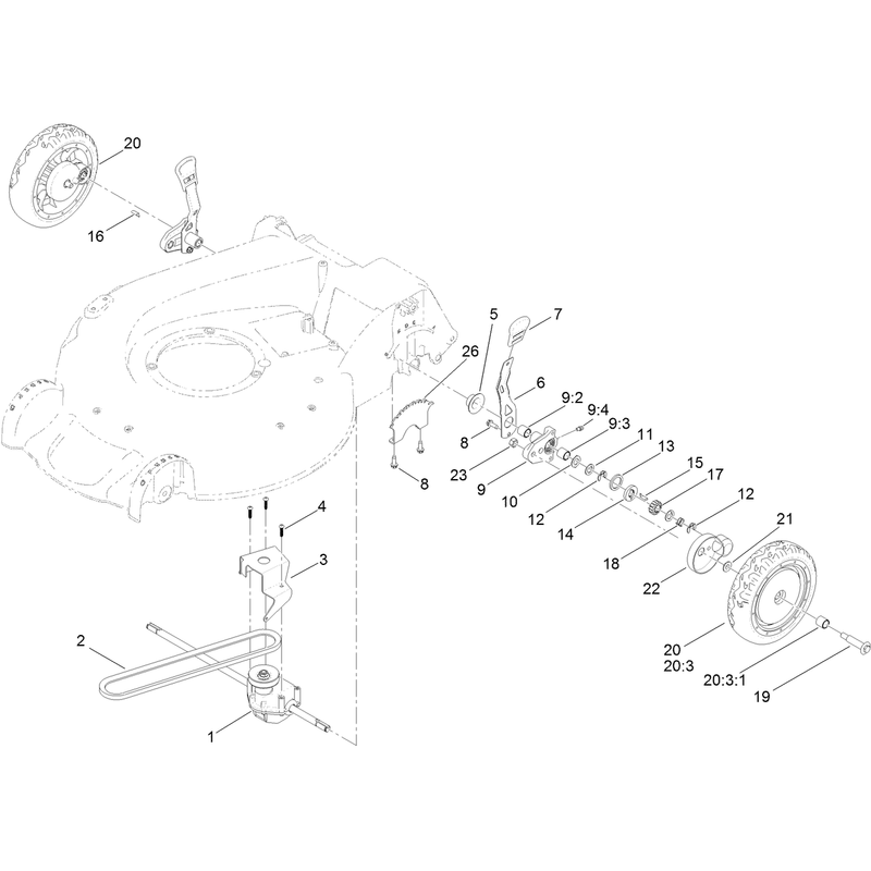 Rear Wheel and Height of Cut Assembly