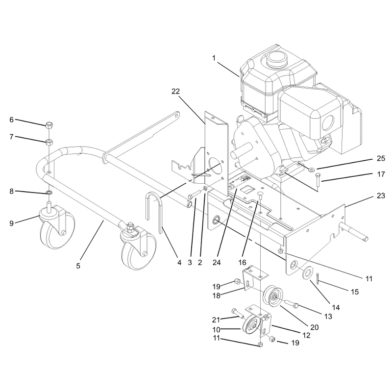 Engine and Front Wheel Support Assembly