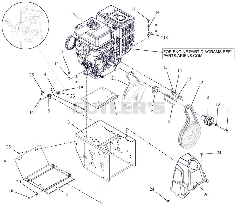 Engine, Frame and Belt Drive - AX301