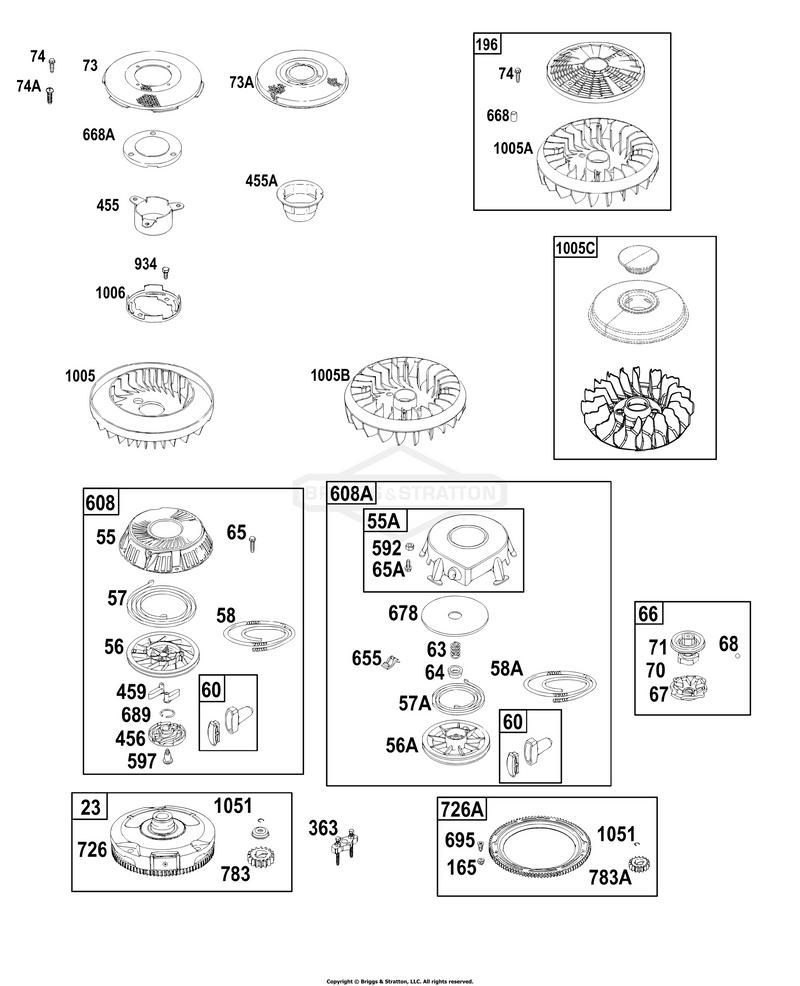 Rewind Starter/Fan, Flywheel