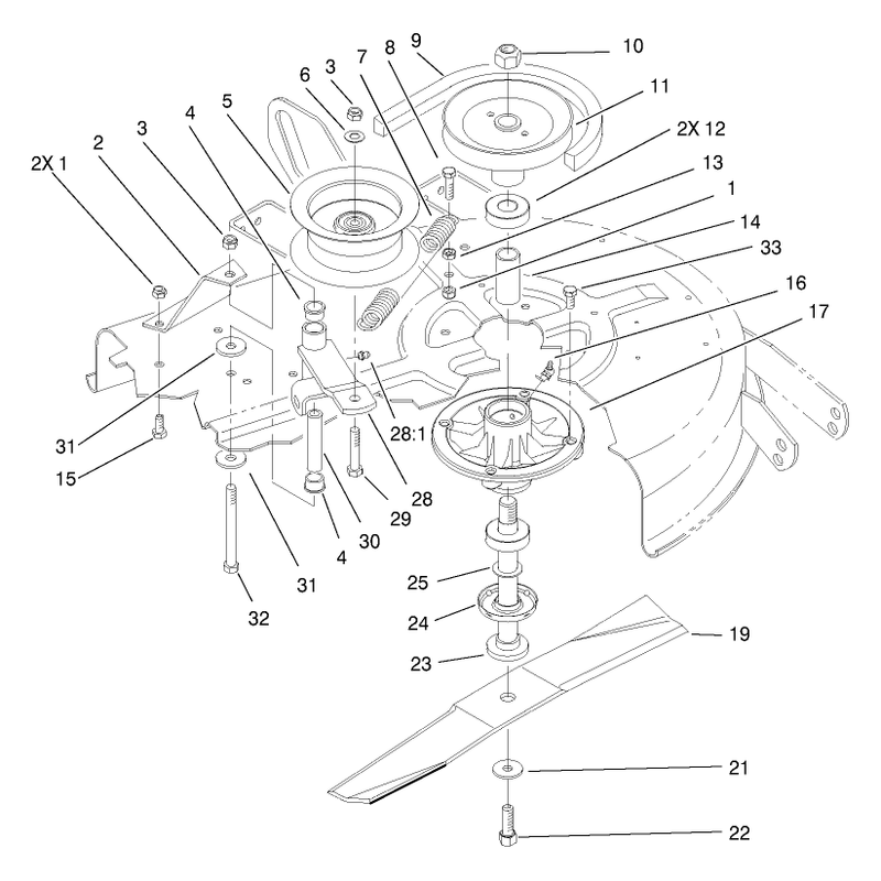 Blade, Spindle And Pulley Assembly