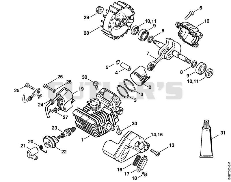 Cylinder with piston, Ignition system