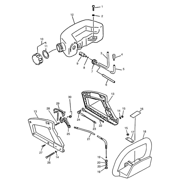 HANDLES, THROTTLE, STOP SWITCH, FUEL SYSTEM