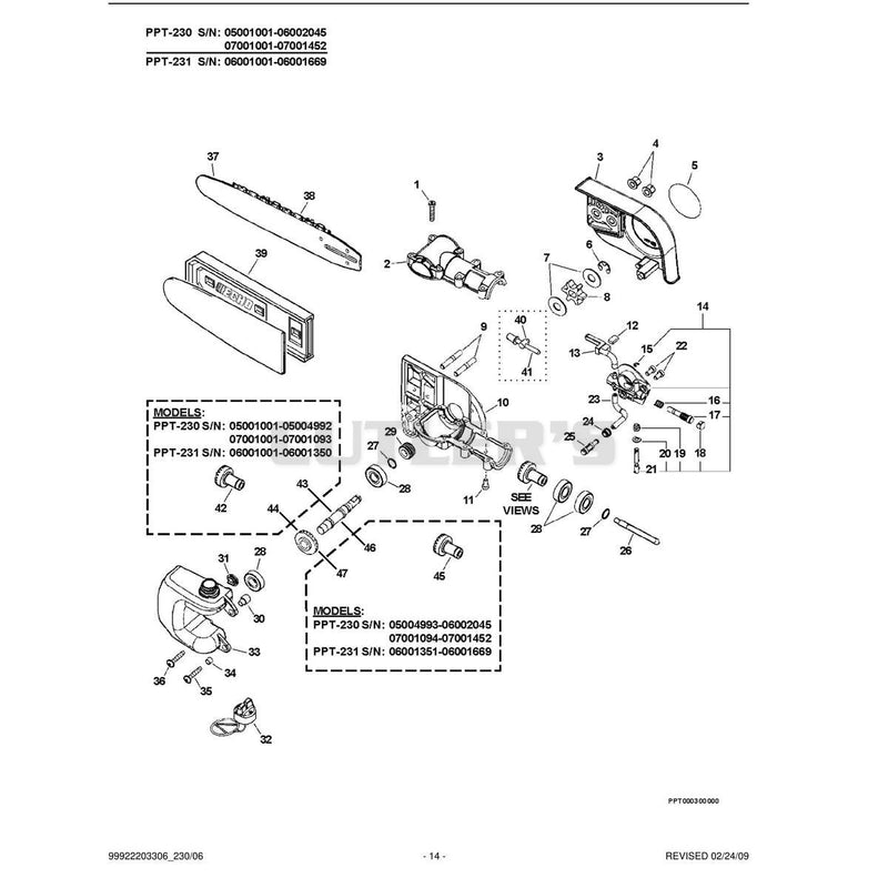 Gear Case, Auto-Oiler, Bar and Chain S/N: 06001001 - 06002045