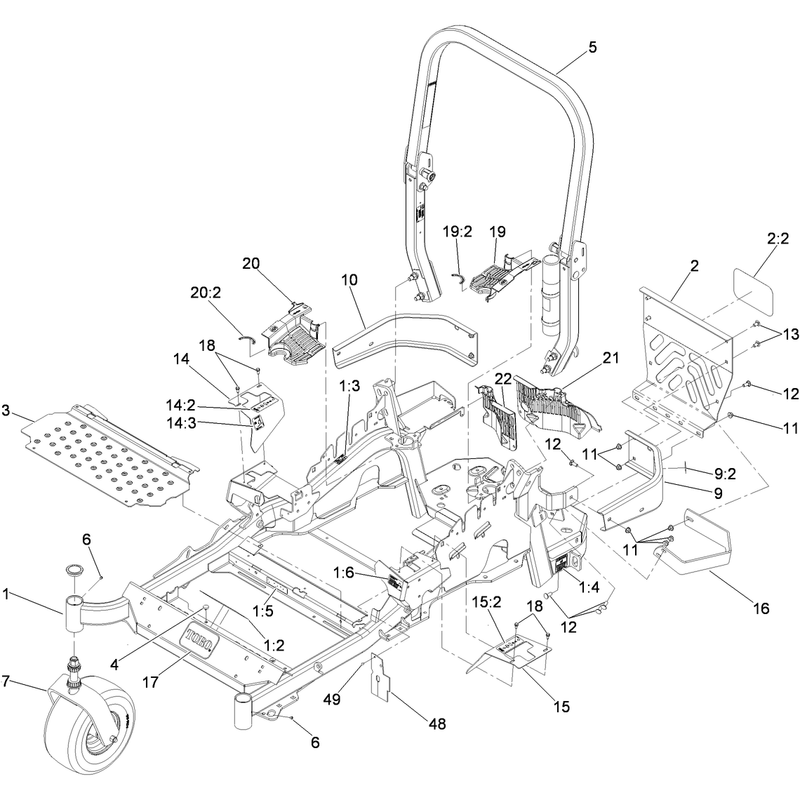 Front Frame and Caster Wheel Assembly
