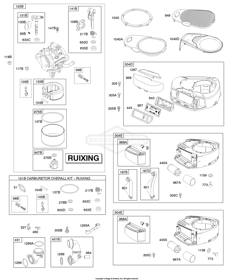 Air Cleaner, Blower Housing, Carburetor - Ruixing, Fuel System, Kit - Carburetor Overhaul - Ruixing
