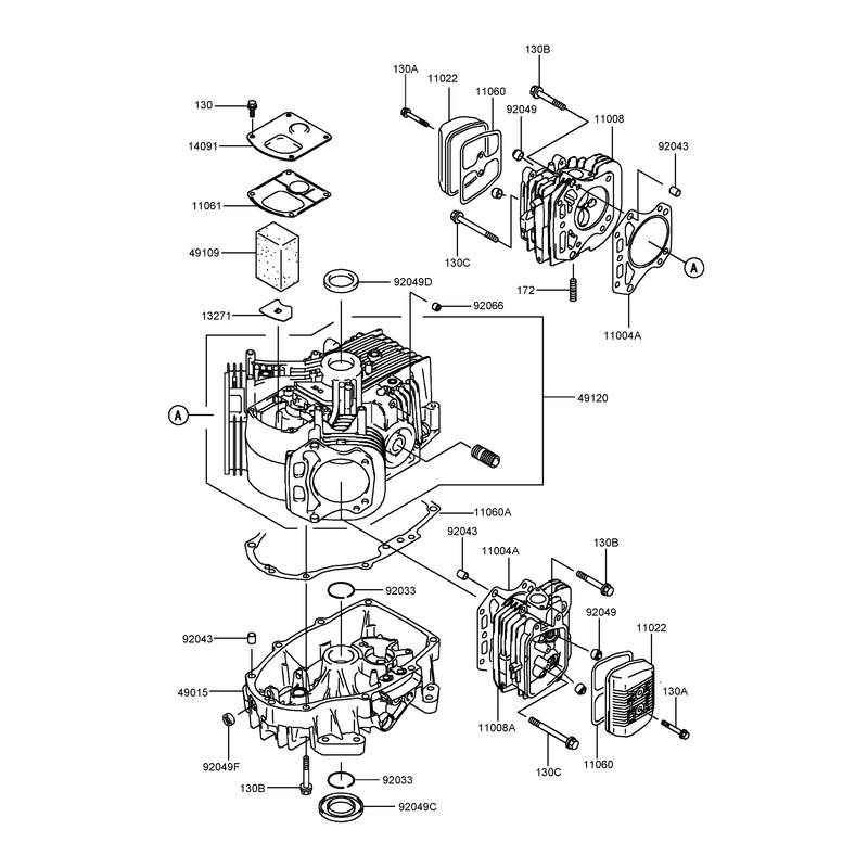 Cylinder and Crankcase Assembly  Kawasaki FH541V-BS23-R