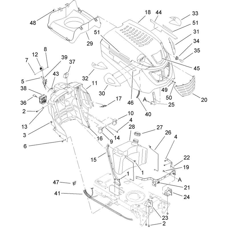 Fuel Tank and Hood Assembly
