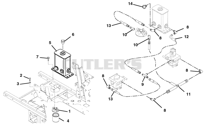 Hydraulic Tank, Filter And Pump To Tank Circuit