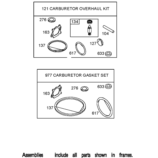 Carburetor Overhaul Kit Assembly Briggs and Stratton 125K05-0186-E1