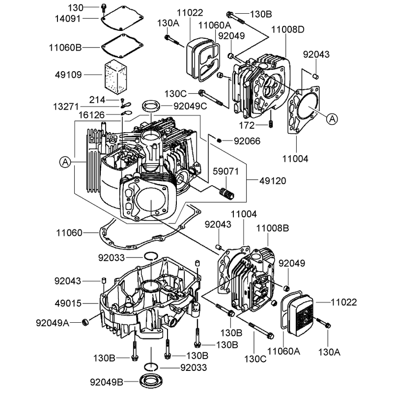 Cylinder and Crankcase Assembly Kawasaki FH680V-DS22
