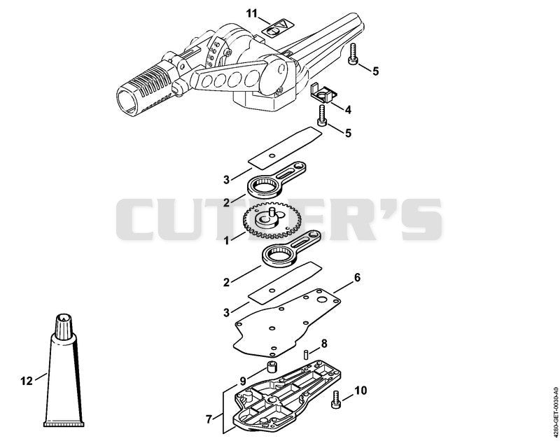 Blade drive gear, adjustable thru 135°