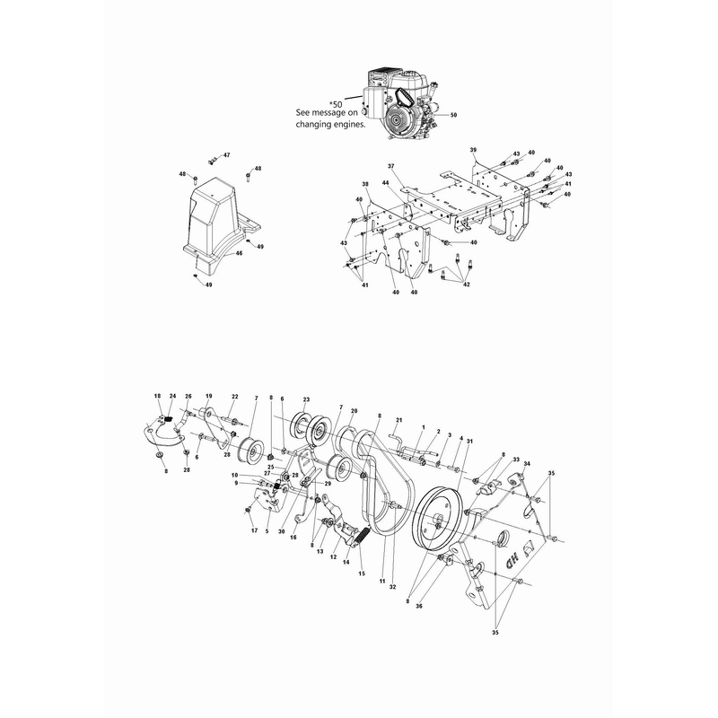 CHASSIS, ENGINE AND PULLEYS