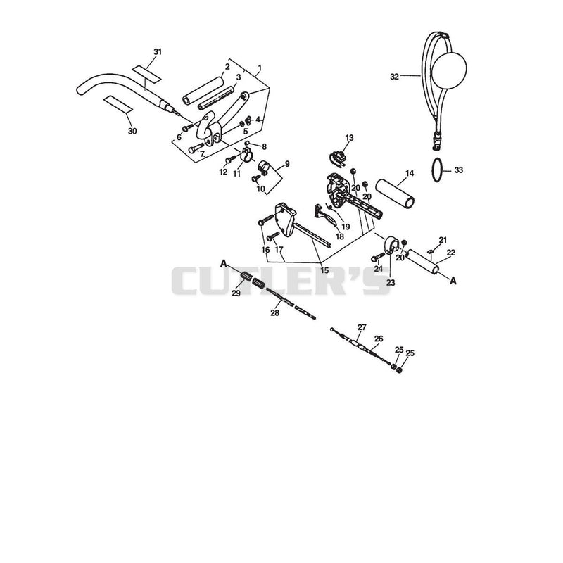 DRIVE SHAFT, HANDLES, THROTTLE, STOP SWITCH, HARNESS