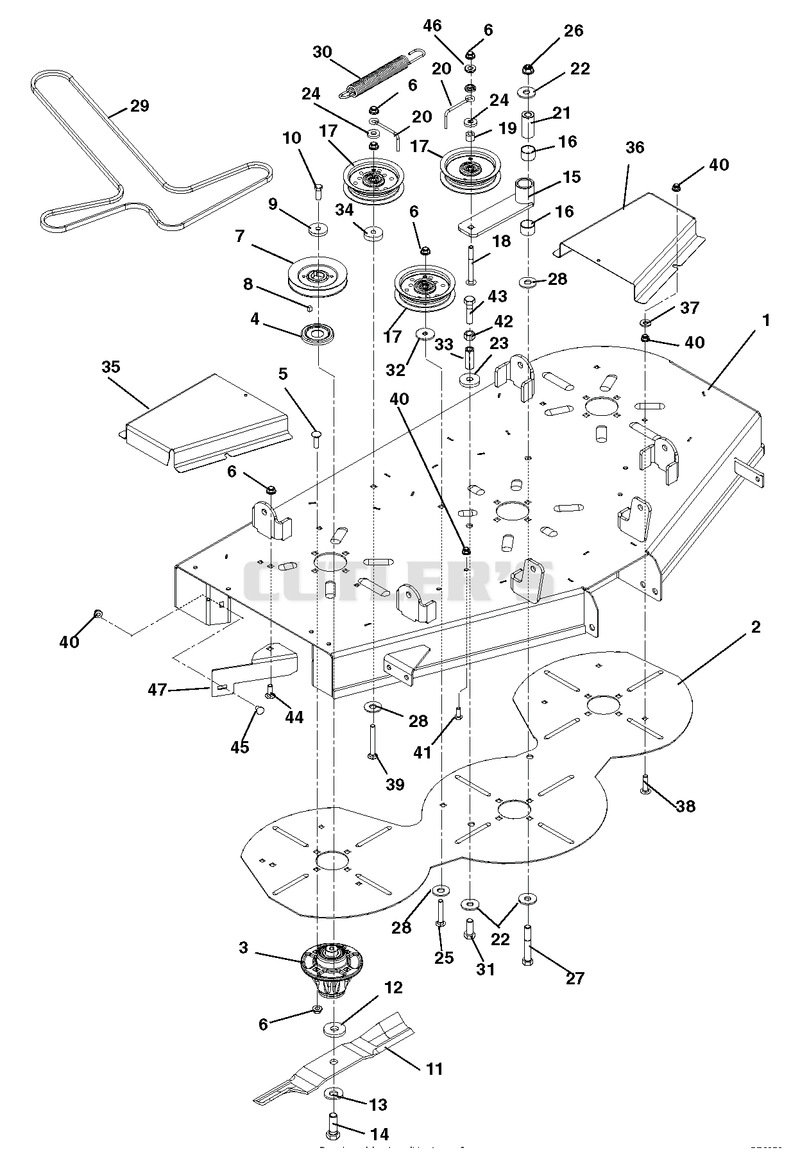 Mower Deck, Belt, Idlers And Blades