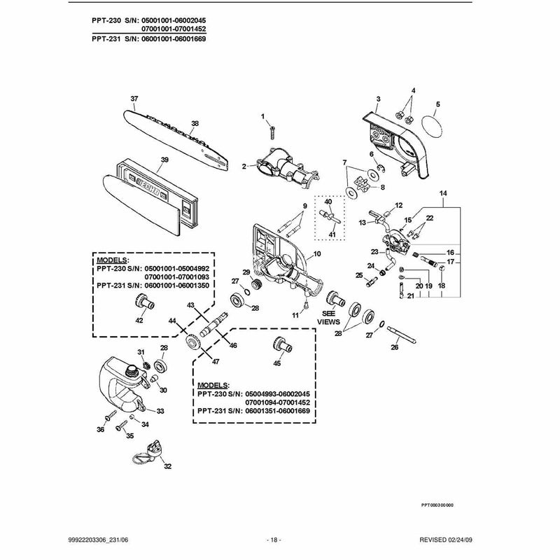 Gear Case, Auto-Oiler, Bar and Chain S/N: 06001001 - 06001669