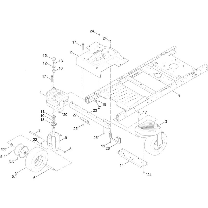 Frame, Front Axle and Caster Wheel Assembly
