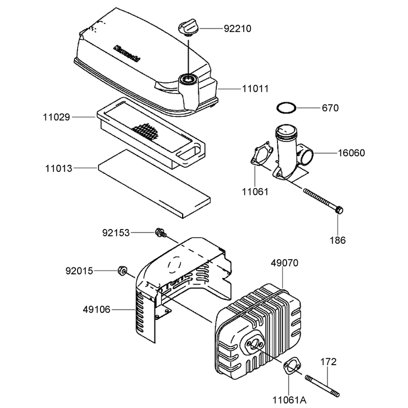 Air Filter and Muffler Assembly Kawasaki FJ180V-AS28