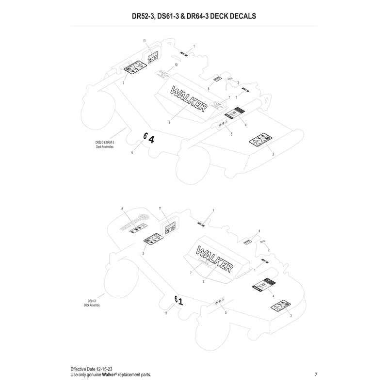 DR52-3, DS61-3 & DR64-3 DECK DECALS