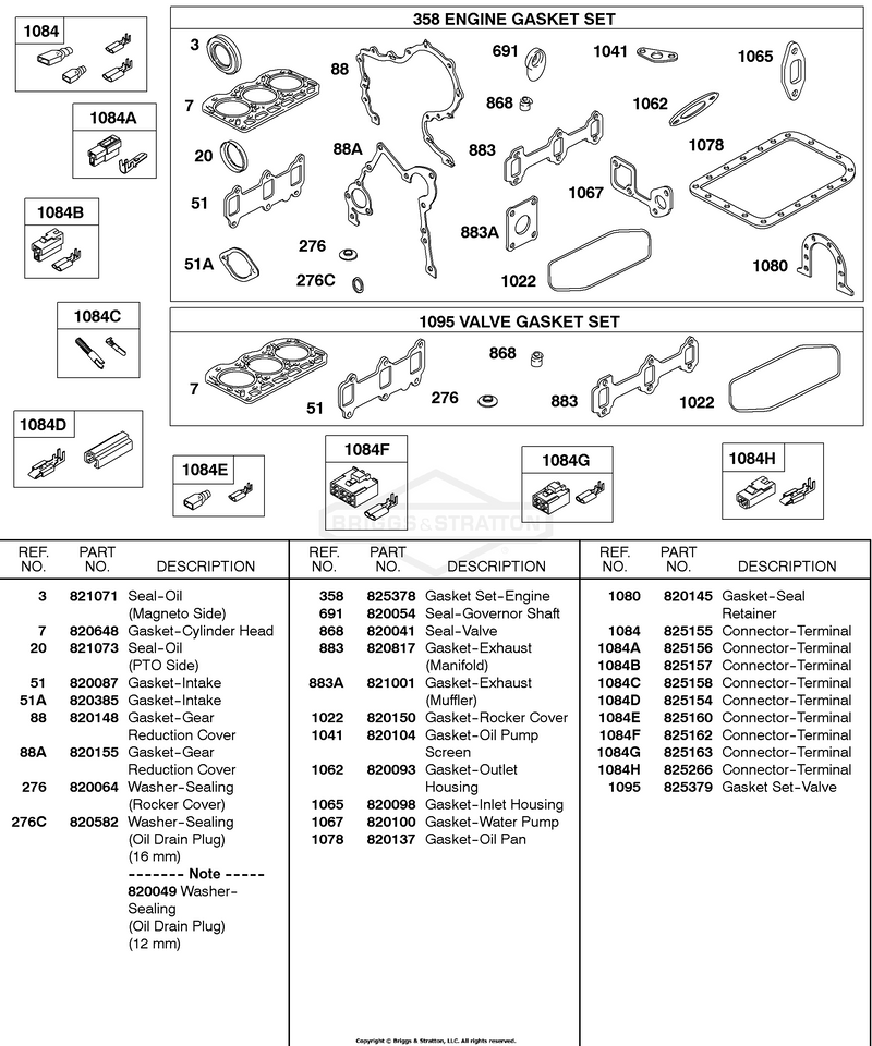Engine/Valve Gasket Sets, Terminal Connectors