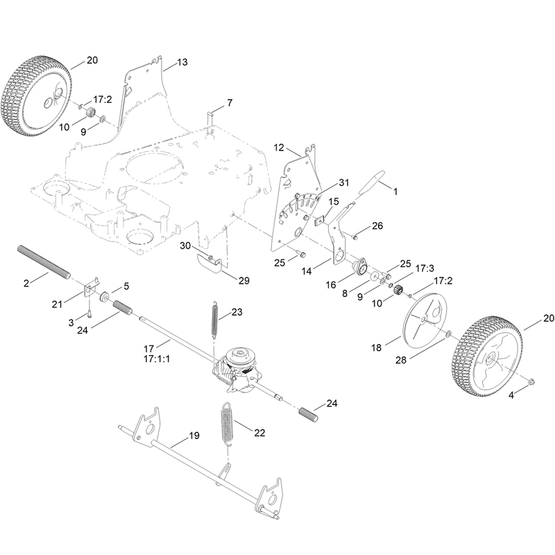 Rear Wheel and Height of Cut Assembly