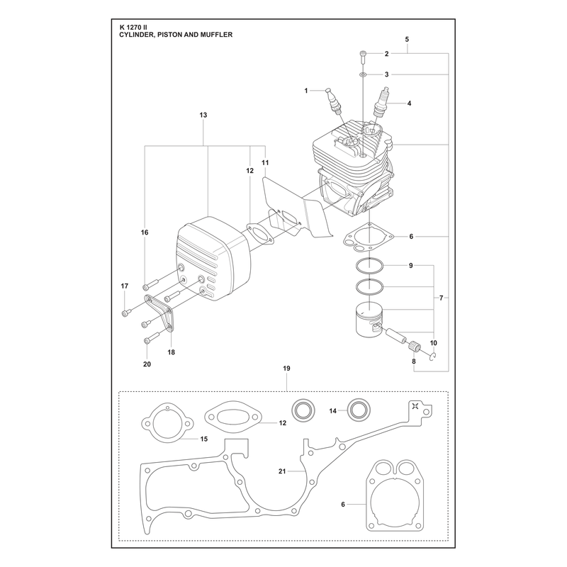 CYLINDER, PISTON AND MUFFLER