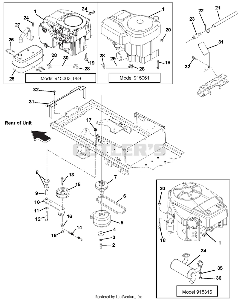 Engine, Exhaust, Belts And Idlers