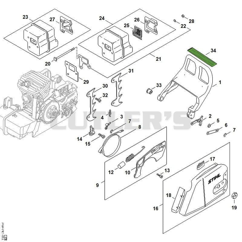 Chain brake, Chain tensioner, Chain sprocket cover