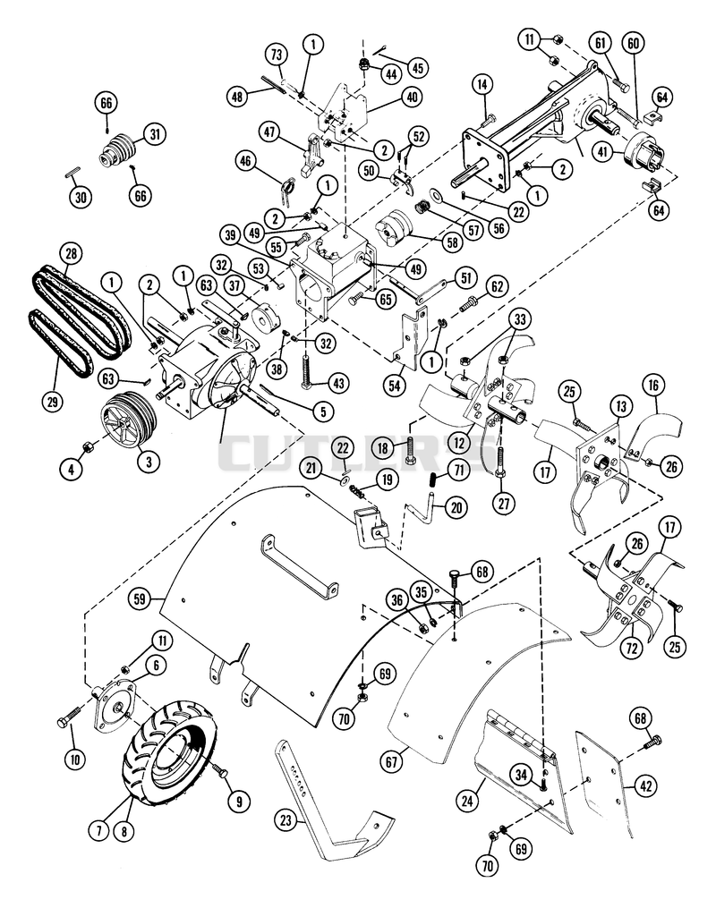 Tine & Drive Assembly (Cast Iron Transmission Case)