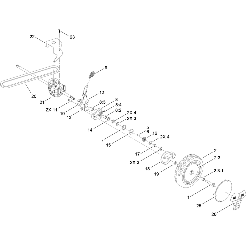 Transmission Rear Wheel and Height of Cut Assembly
