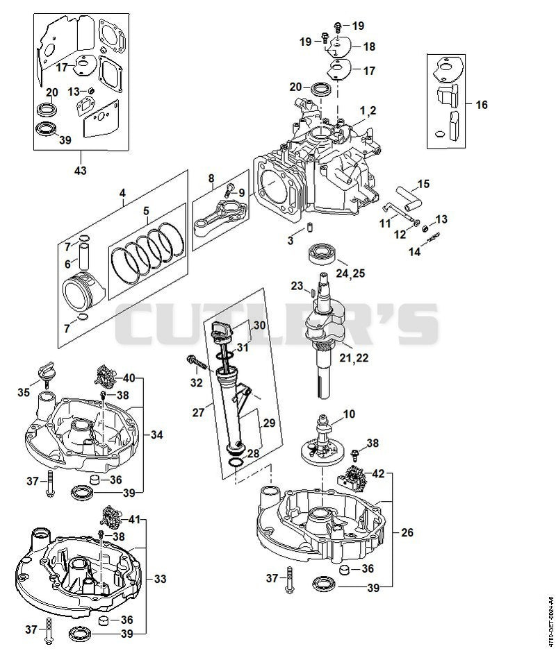 Crankcase, Piston, Crankshaft, Lubrication system