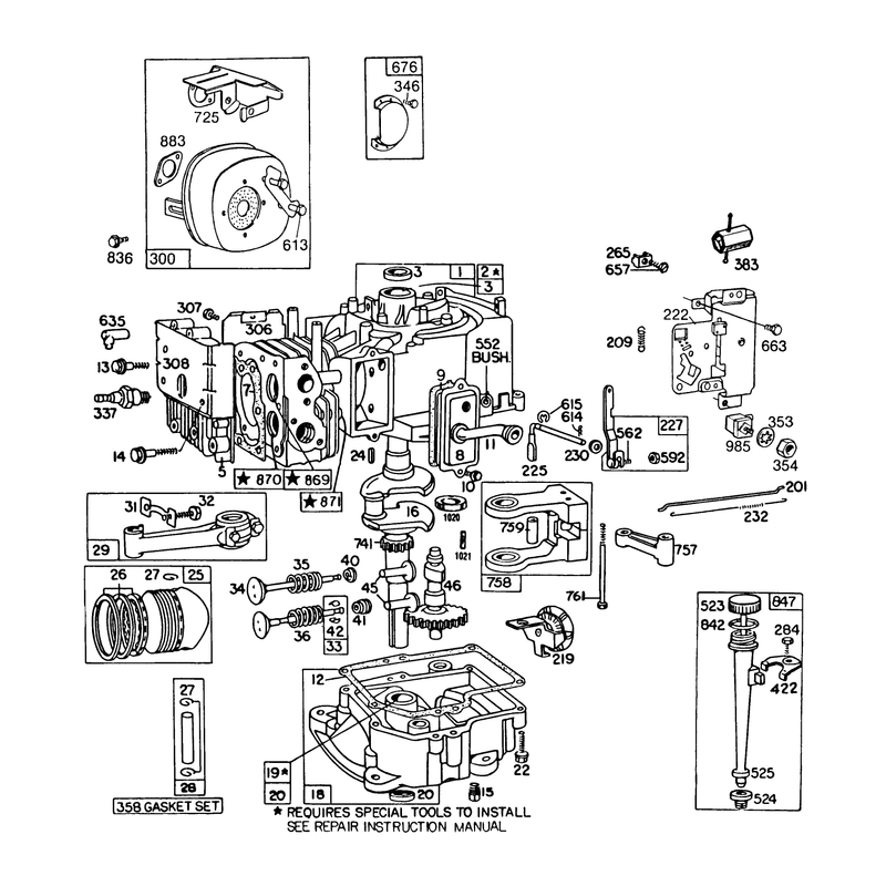 Engine Briggs & Stratton Model No. 191707-2161-01 8 H.p. Rear Engine Rider Electric Model 56145