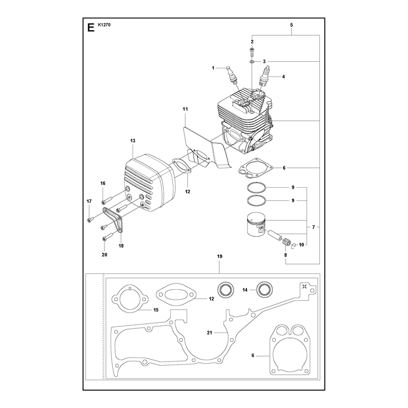 CYLINDER, PISTON AND MUFFLER