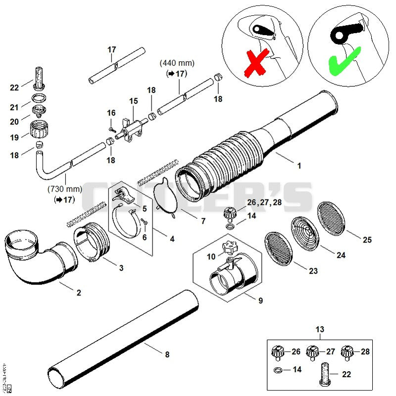 Pleated hose, ULV nozzle