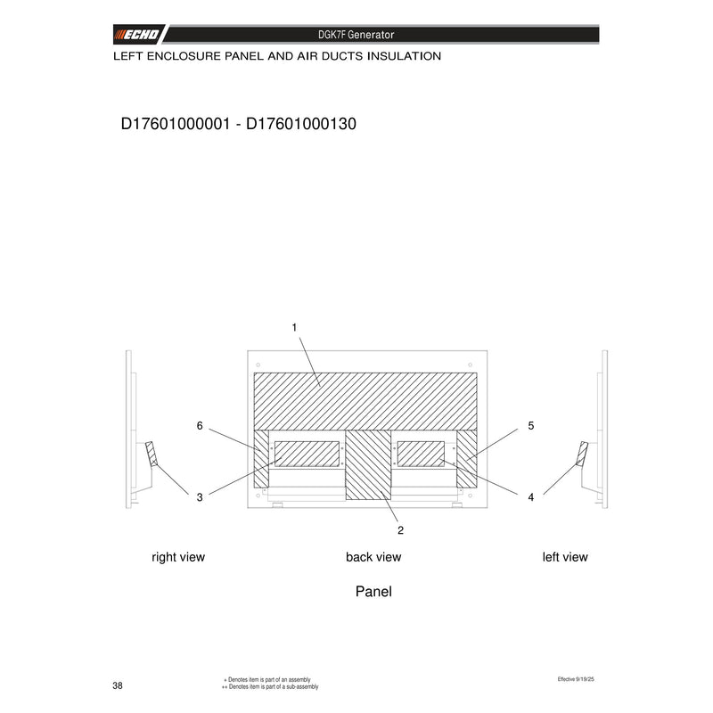 LEFT ENCLOSURE PANEL AND AIR DUCTS INSULATION (D17601000001 - D17601000130)