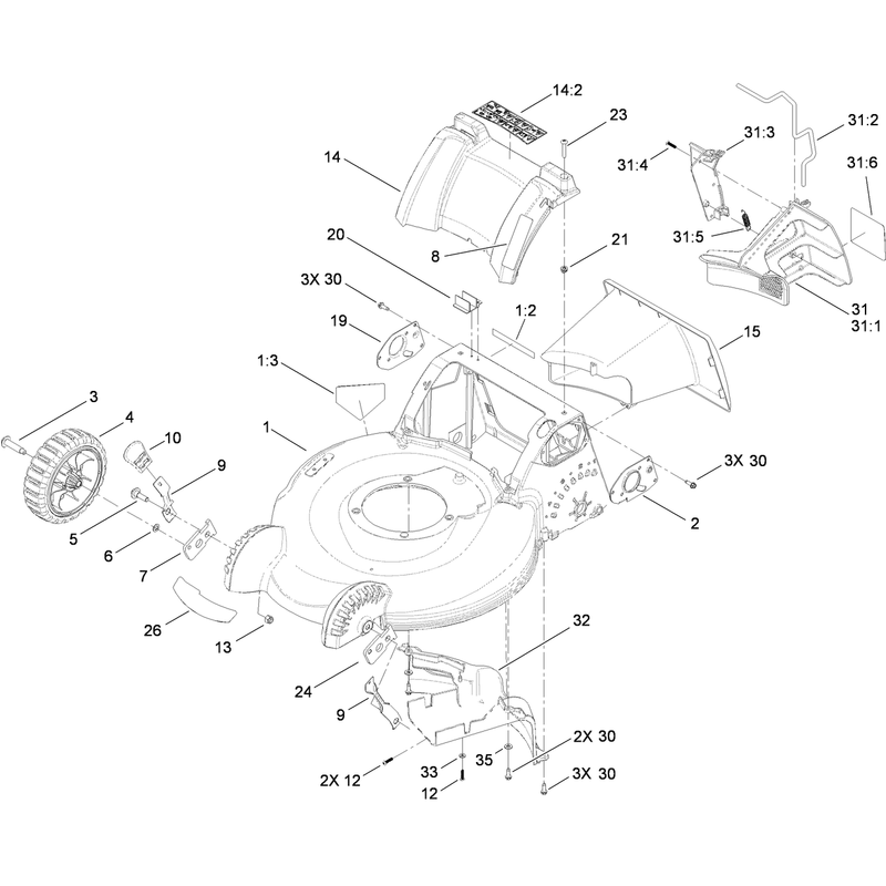 Deck Housing Front Wheel and Mulch Plug Assembly