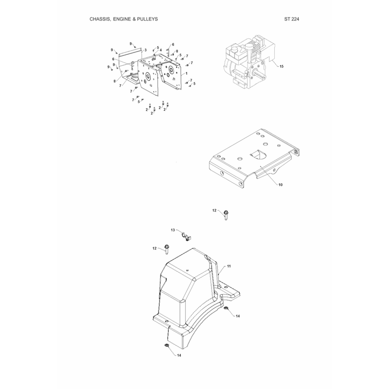 CHASSIS, ENGINE AND PULLEYS