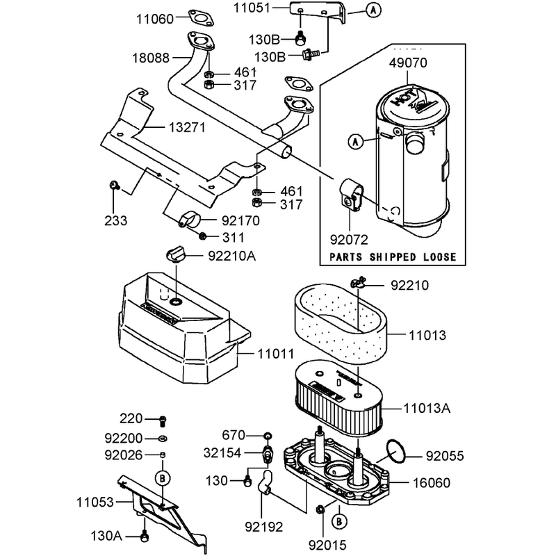 Air Filter and Muffler Assembly Kawasaki FH430V-AS25