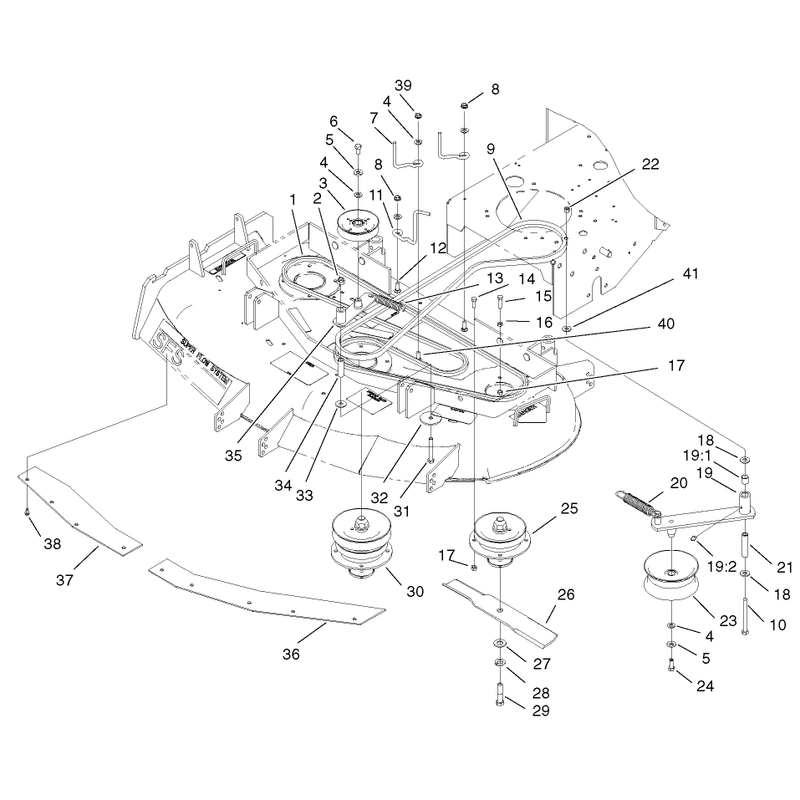 Spindles Idler Pulleys and Belts Assembly