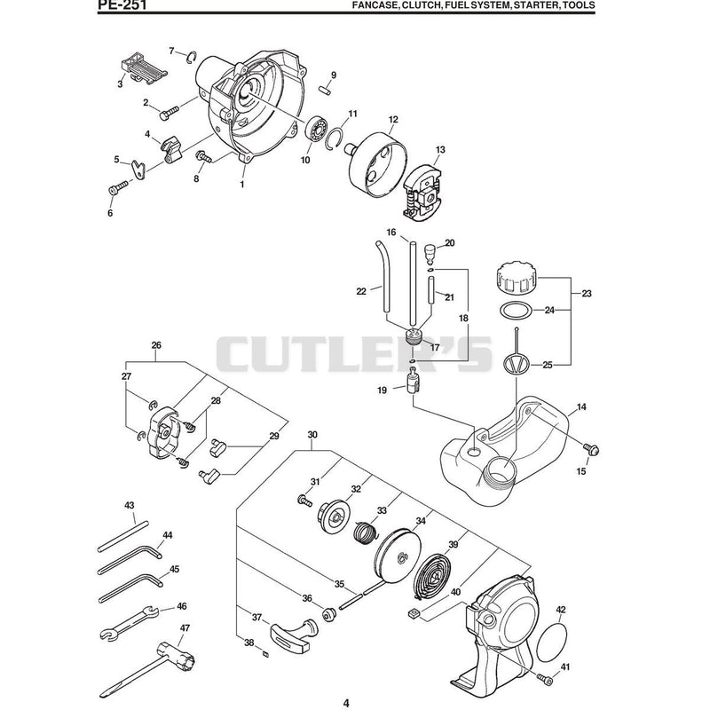FANCASE, CLUTCH, FUEL SYSTEM, STARTER, TOOLS