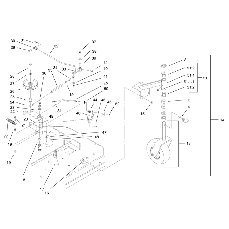 Front Caster and Blade Brake Assembly