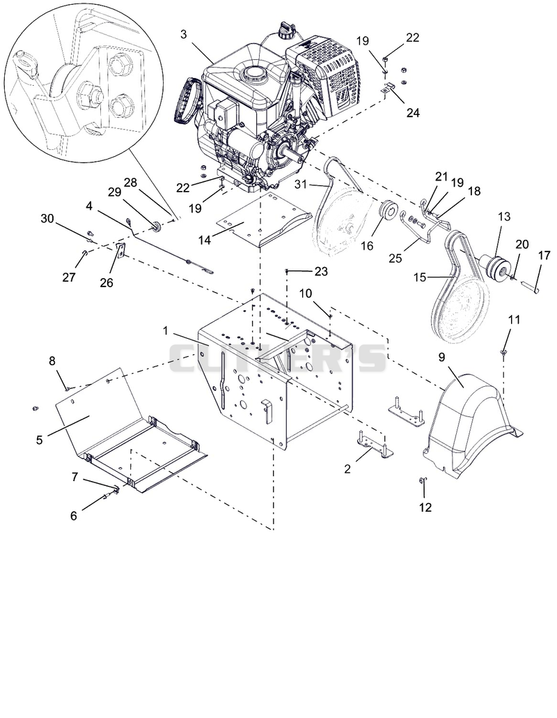 Engine, Frame And Belt Drive - AX 369 CE