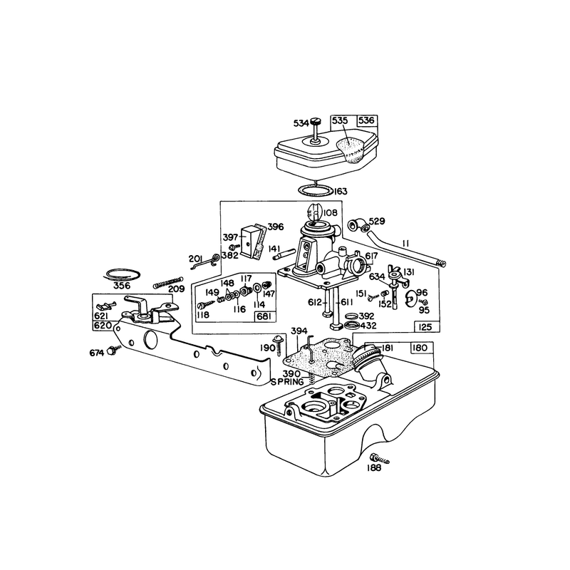 Carburetor Assembly Model 390065 for 21in Hand Propelled Model 16155 and for 21in Self Propelled Model 16287