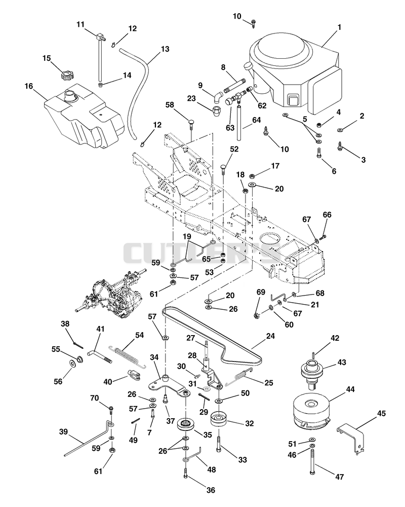 Engine, Fuel Tank And Belt Drive