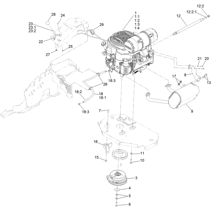 Engine, Clutch and Muffler Assembly