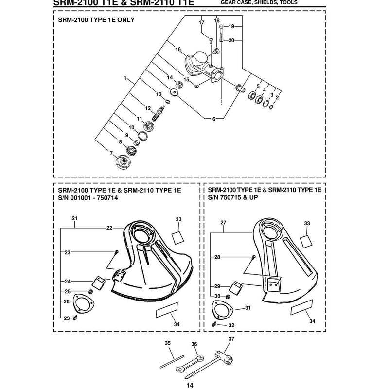 T1E & Srm-2110 T1E Gear Case, Shields, Tools